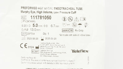 Teleflex 111781050 Preformed AGT Nasal Endotracheal Tube 5.0ID x6.7OD x13.0mm(x)